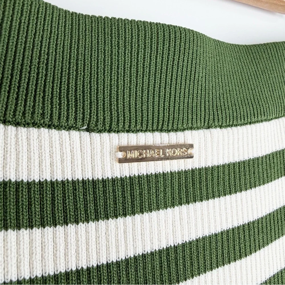 Michael Kors Striped Ribbed Midi Skirt Green White Size Small